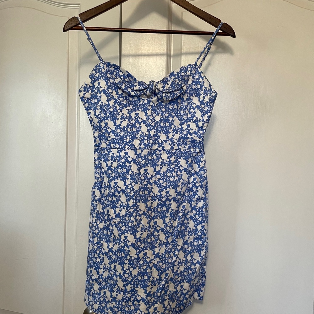 Gianni Bini Blue and White Spaghetti Strap Dress with Bow Detail